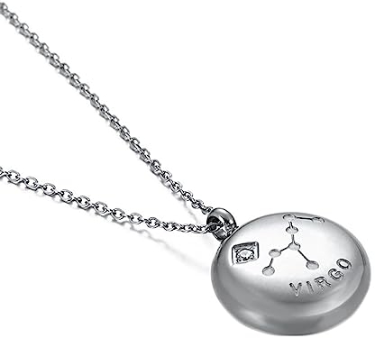Mesnt Ketten Anhänger, Edelstahl Runder Anhänger mit Gemini-Muster Halskette 39cm für Frauen Silber