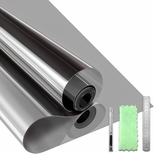 Qualsen Film Fenêtre Anti-Regard, Film Miroir pour Fenêtre sans Tain, Anti-UV Anti Chaleur Protection Solaire Non Adhésif Film Électrostatique Vitre pour Maisons et Bureaux(Gris-Argent, 90x200cm)