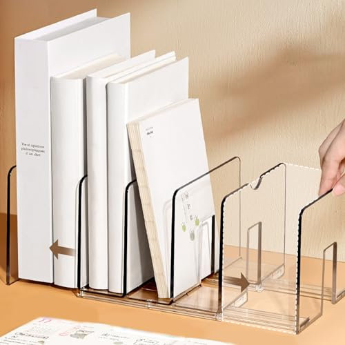 Veki Serre-Livres Réglable Antidérapants, Cale Livre Serre Livre Extensible, Rangement Livre Bloc Livre pour Étagère, Presse Livre pour Maison, Bureau, Écoles et Bibliothèque (Transparent, 1 Pièce)