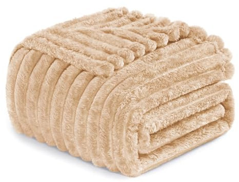Exclusivo Mezcla Kuscheldecke Flauschig Fleecedecke Flanell Decke, Leichte und Warme Sofadecke Couchdecke für Ganzjahreszeit, 130 x 150 cm Beige