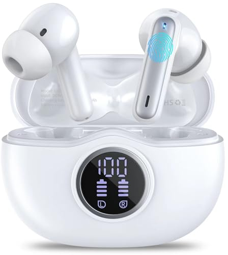 Bluetooth Kopfhörer, Kopfhörer Kabellos Bluetooth 5.3 In Ear Kopfhörer mit 4 Mikrofon Noise Cancelling Ohrhörer, HiFi Stereo Tiefer Bass 50 Std Spielzeit Kabellose Kopfhörer mit LED Anzeige USB-C Weiß