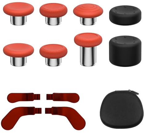 KD.FLY 13 in 1 Metal Thumbstick Kit for Xbox One Elite Series 2, Xbox Elite Controller Replacement Parts, Gaming Accessory with 6 Metal Swap Joysticks, 2 D-pads, 4 Paddles with Storage Bag, Red