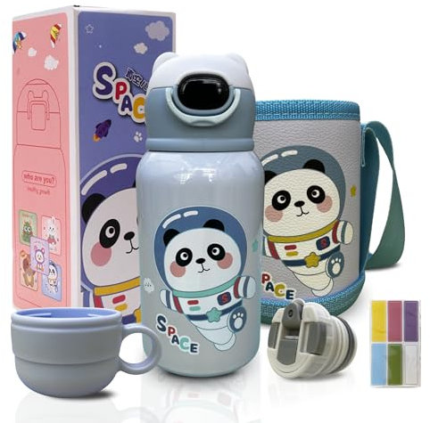 OMDAILYESSENTIALS Botella Térmica de Acero Inoxidable 500ml - Premium 316 Con Pajita y Accesorios Para Niños