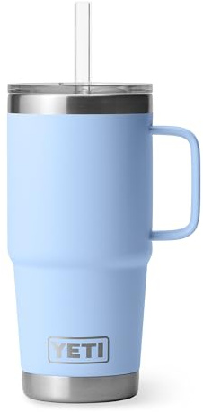 YETI Rambler 25 oz Tumbler with Handle and Straw Lid, Travel Mug Water Tumbler, Vacuum Insulated Cup with Handle, Stainless Steel, Big Sky Blue