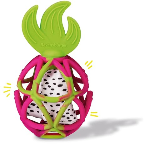 Ravensburger 12034122 Play+ Sensorik-Greifling: Drachenfrucht, Spielzeug ab 0 Monate, Zahnungshilfe, Motorikspielzeug aus Silikon mit Knistertuch