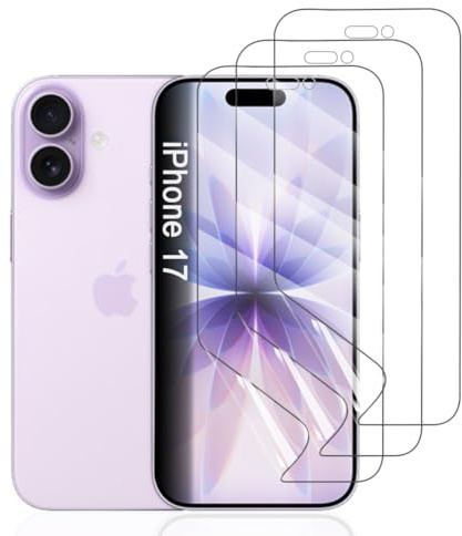 Hhfcryst Protector de Hidrogel Protector para iPhone 17, 3 Piezas TPU Protectores de Pantalla HD Transparente Suave (Vidrio no templado)