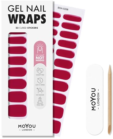 MOYOU LONDON Gel Nail Wraps - 22 Pre-Cured No Lamp Needed Nail Stickers | Glossy & Chip-Resistant Instant Manicure Strips - Long Lasting, Easy Apply & Remove, Vegan & Cruelty Free Nail Art, 22ct