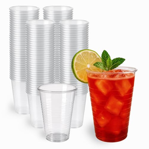 DUNWAVE,100 Vasos Desechables 220ml, Vasos de Plástico Desechables Transparentes para Cumpleaños y Celebraciones (100)