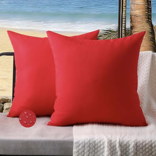 ViaElayu Outdoor Kissenbezug 40x40 Rot Wetterfest Kissen Kissenhülle Sommer Frühling Wasserdicht Kissenbezüge Kissenhüllen Polster Garten Balkon Terrassen Lounge Außenbereich Couch Deko 2er Set