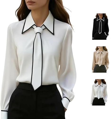 Camicia da donna con bottoni con cravatta elegante slim lavoro lavoro a maniche lunghe camicia in raso cravatta camicetta elegante casual ufficio top