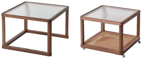 Zhaoj24-05 Tables d'appoint Ensemble de Tables Basses en Verre et Bois emboîtées avec roulettes, 2 pièces, Salon empilables