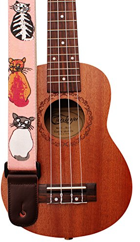 Music First Ukulele-Schultergurt aus weicher Baumwolle und echtem Leder, Originales MR DOG-Design