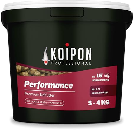 KOIPON Performance Koifutter 4 kg 3 mm Sommer, 6% Spirulina, für Farbe | Sommerfutter mit 6% Spirulina für kräftige Farben – schwimmende Pellets für japanische Koi, auch als Goldfischfutter