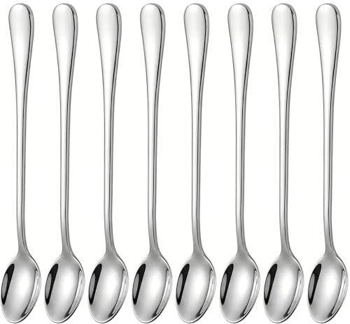 Long Handle Iced Tea Spoons, 7.9 18/10 Stainless Steel Cocktail Stirring Spoons with Thickened Ergonomic Handle, Tall Coffee & Latte Stirrers, Dessert Spoon Set, Dishwasher Safe 8-Piece