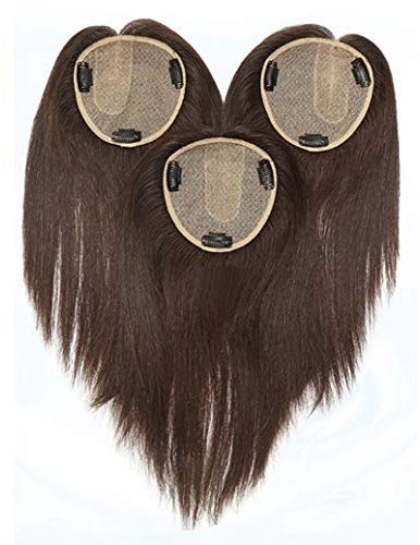 Silk Base Crown Topper Echthaar Clip in 11,9 x 11,9 cm große Größe Top Haarteil Verschluss für Frauen, linker Teil 40,6 cm hellbraun