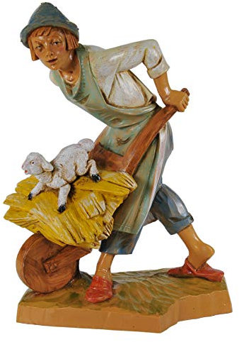 PASTORE CON CARRIOLA 19CM IN RESINA FONTANINI STATUINA PRESEPE
