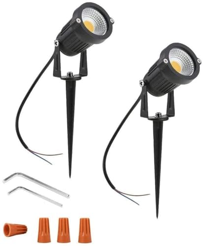 Youngine 12V LED Rasen Licht Wasserdichte Außenwände Bäume Flaggen Scheinwerfer 5Watt COB Garten Hof Weg Landschaft Beleuchtung mit Spike Stand, Packung mit 2 (Warmweiß)