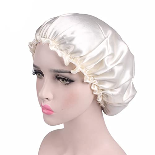 Egurs Schlafmütze Nachtmütze Satin Bonnet Silk Sleep Cap Nacht Schlaf Mütze Schlaf atmungsaktive weiche Nacht Kopfbedeckung-Luxuriöser Stoff, Premium Elastic Band Night Hat Beige