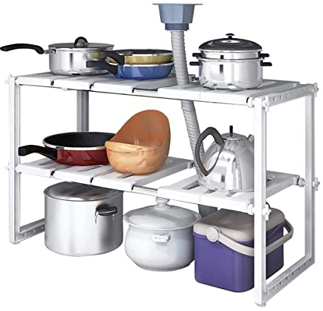 Keraiz Under Sink Organiser | 2-Tier Under Sink Storage | Adjustable Under Sink Kitchen Storage Unit | Pool Space Arrangement Kitchen Storage & Organisation Unit | Under Kitchen Sink Storage