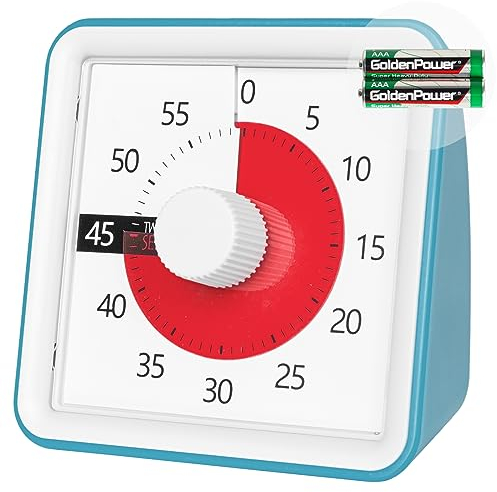 Minuteur analogique visuel 60 minutes, compte à rebours sans bruit, outil de gestion du temps pour enfants et adultes, minuteur d'examen, minuteur de cuisine,réunions, bureau, bureau, réunion, bleu