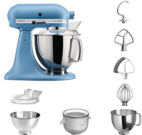 KitchenAid Küchenmaschine Artisan 5KSM175PS Eiscreme Paket inklusive Speiseeismaschine für hausgemachte Dessert-Kreationen (Vintage Blue)