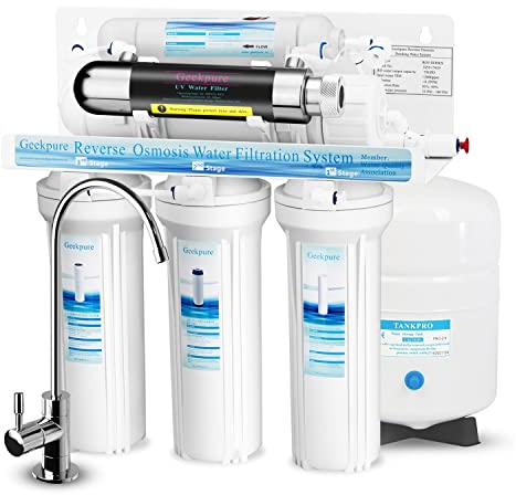 Geekpure Sistema de filtro de agua potable de ósmosis inversa de 6 etapas con filtro UV 75GPD