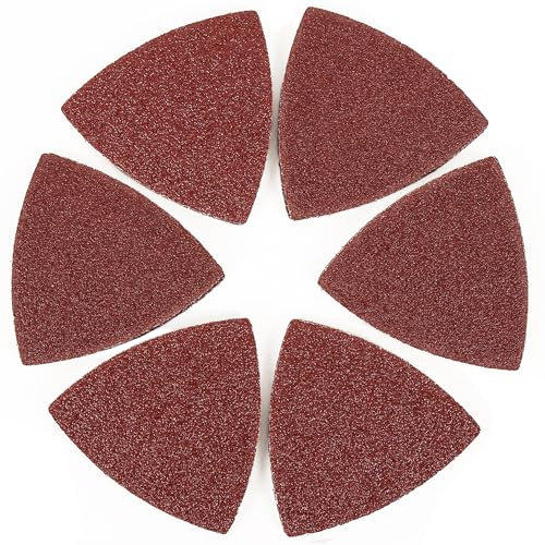 Coceca 100pcs Triangle Sanding Pads Sandpaper Hook and Loop Sanding Sheet for Wood Fit 3-1/8 Inches Oscillating Multi Tool, 40/60/80/120/180/240 Grit