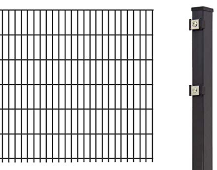 Arvotec Doppelstabmattenzaun als Grundset mit 10 Meter Länge - Zaunset komplett mit Matten, Pfosten und Montagematerial – Höhe & Farbe wählbar (10 m / 2030 mm, Anthrazit)