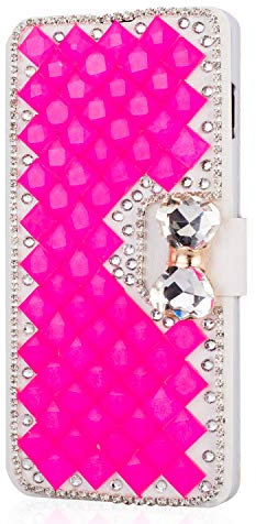 HongHushop Rhinestone Bling Diamond PU Leather Case for iPhone X/iPhone XS Card Slots Magnetic Flip Stand Wallet Glitter Cover Case for iPhone X/iPhone XS - Rose red