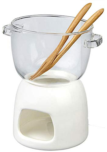TAMUME Verre Service à Fondue au Chocolat, Paquet de Fondue en Verre et Réchaud en Porcelaine avec Fourchette à Fondue