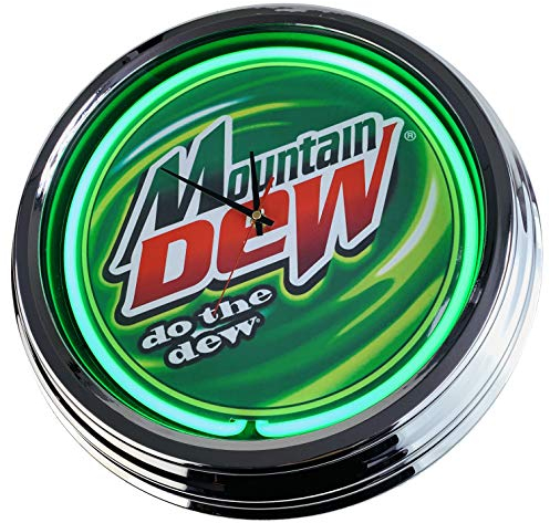 US-Way.de Mountain Dew WallClock Deko-Clock – 44 cm Durchmesser, Deko-Wanduhr ohne Tickgeräusche und gut lesbares Display, USA 50er-Jahre-Stil Neon-Uhr für Küche, Büro (Grun)