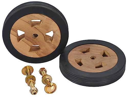 vidaXL 2X Teak Massiv Ersatzrad für Sonnenliege Gartenliege Ersatzräder Rädersatz Holzrad Holzräder Räder Radsatz Radset 16cm Braun Gummi