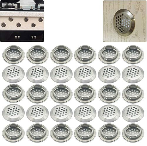 CTRICALVER 29MM Acciaio Inox Rotondo Griglia Di Ventilazione | Griglia di ventilazione Foro per Sfiato | Aria Griglie Di Ventilazione, per Cucina, Armadi, Guardaroba, Scarpe Armadietto,30PCS
