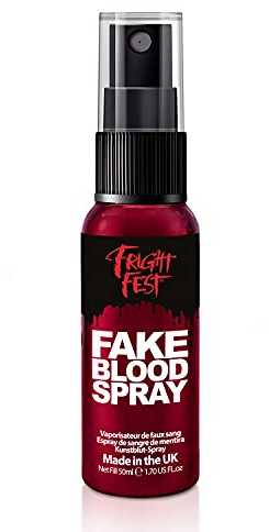 Fright Fest Fake Blood Gel Spray 50ml Red Fake Blood liquid – SFX makeup looks great with face blood, liquid latex, white face paint, black face paint, body paint and spirit gum