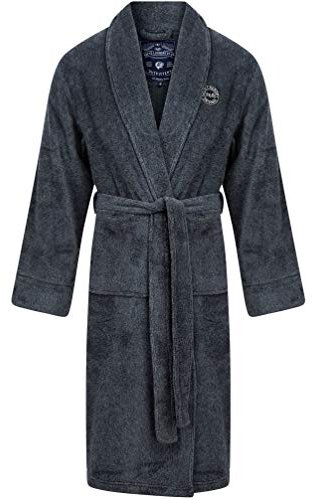Tokyo Laundry Men's Sandhurst Textured Soft Fleece Dressing Gown with Tie Waist - Navy & Grey - M