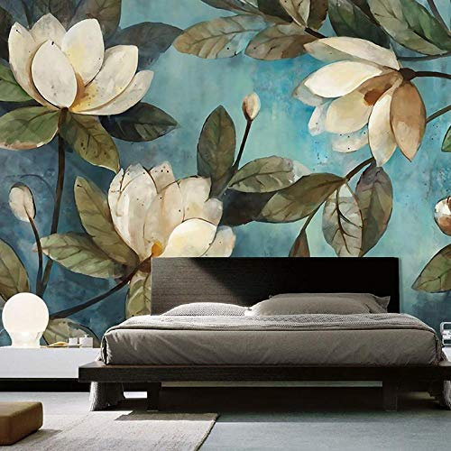 3D Fototapete Moderne Wanddeko Wandbilder Vintage weiße Lotusblumen Vlies Wand Tapete Wohnzimmer Schlafzimmer Büro Flur Dekoration 350x256 cm