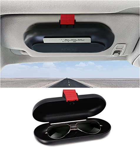 SeOSTO Brillenhalter für Auto Sonnenblende, Universal Auto Brillenhalter, Hartschalen Brillenrahmen-Schutzbox mit Schlitzen für Kreditkarten (schwarz)