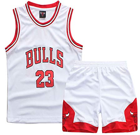ISOVNUS Basketball Trikot Set für Jungen - 2-teilig: Ärmelloses Sport Top & Kurze Hose, Kinder Basketball Outfit (5-6 Jahre, M, Weiß)
