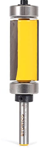 Yonico Pattern Bit Flush Trim Top and Bottom Bearing Router Bits 1-1/2-Inch Cutting Length 1/4-Inch Shank 14985q