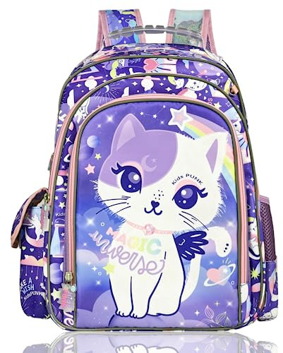 Mädchen-Rucksack, 40,6 cm, Kinderrucksäcke für Mädchen, niedlicher Rucksack für Mädchen, Kawaii, leichter Rucksack für Vorschule, großes Fassungsvermögen, katze