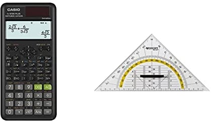 Casio FX-87DE Plus-2 Wissenschaftlich-Technischer Schulrechner & Westcott E-10134 00 Geometriedreieck Kunststoff mit abnehmbarem Griff, 22 cm, transparent