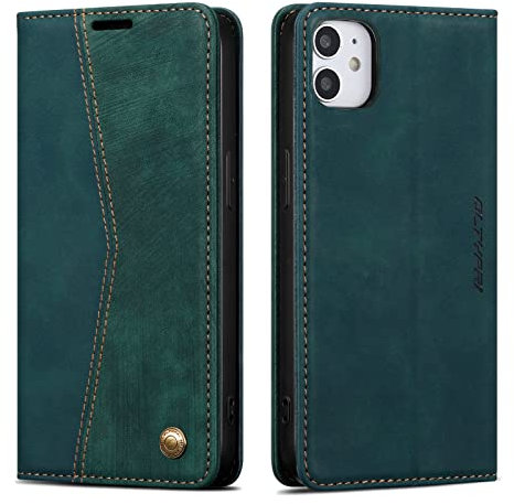 QLTYPRI Wallet Case for iPhone 11[6.1 Inch], Vintage Folio PU Leather Case with Card Slots Magnetic Closure Kickstand Flip Shockproof Phone Cover for iPhone 11 - Dark Green