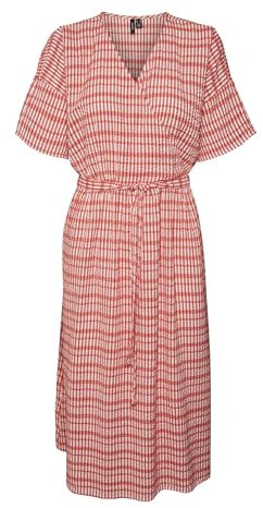 Vero Moda Vmdixie WVN Robe 2/4 Wrap Veau, Doux amer/Carreaux : Blanc Neige, M Femme