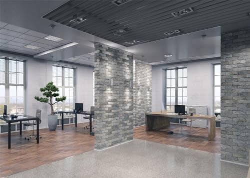 BELECO 3x2m Moderner Bürohintergrund aus Stoff für Videokonferenzen, Elegantes Innendesign eines Geschäftsbüros, Backsteinmauerfenster, virtuelles Home-Office, Fotografie-Hintergrund-Requisiten