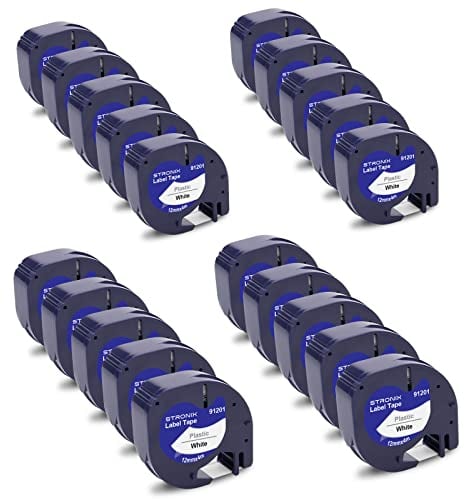 20x Kompatibel für Dyno Letra Tag Etikettenband 12mm x 4m Schwarz auf Weiß Schriftband 91221 S0721660 Kunststoff Etiketten für LT-100H, 100H Plus, 100T, 100T Plus, 110T, 2000, 200B, 80, XM, XR, 109 XR