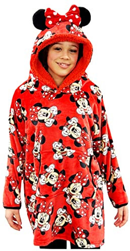 Disney Girls Minnie Mouse Oversized Fleece Hoodie Hoody Sweatshirt (Minnie Mouse, One Size)