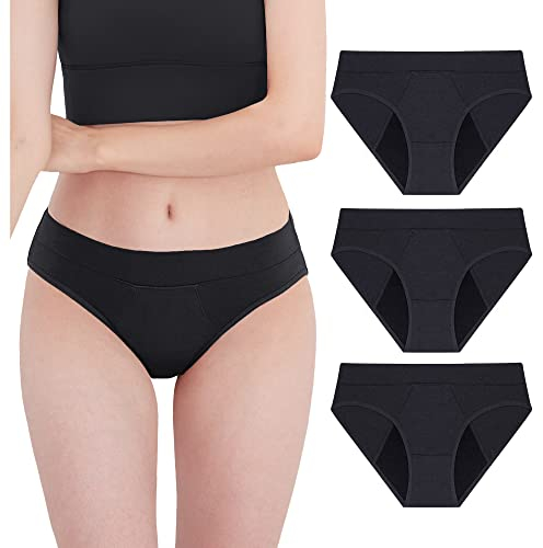 Neione Mutande Mestruali Donna Slip Ciclo Mestruale Mutandine Assorbenti Post Parto Hipster in Modal Pacco da 3 Nero S