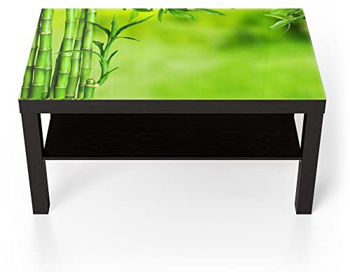 DEQORI Glastisch | schwarz groß 90x50 cm | Motiv Grüne Bambushalme | ausgefallener Beistelltisch aus Glas | Hochglanz Couchtisch fürs Wohnzimmer | moderner Couch Tisch mit Design