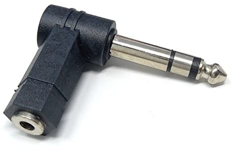 DRUT 1pcs 6.35mm STEREO Jack Plug to 3.5mm Female Socket Right Angle 90'' Cable Adapter