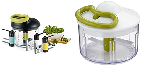 Tefal K13210 5-Sekunden-Zerkleinerer ohne Strom, 900ml; schwarz/grün & 5-Sekunden Zerkleinerer K13304 | Ohne Strom | Fassungsvermögen: 500 ml Weiß/Grün/Transparent